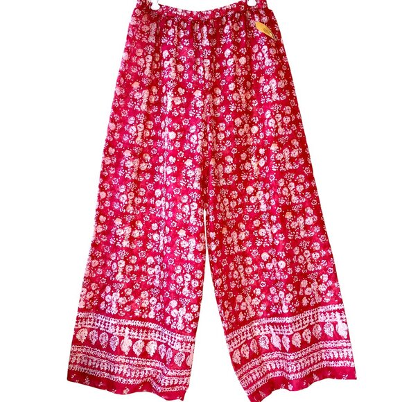 NATORI II Sheer Lounge Pajama Pants Wide Leg Floral Print Red & White - Picture 4 of 10